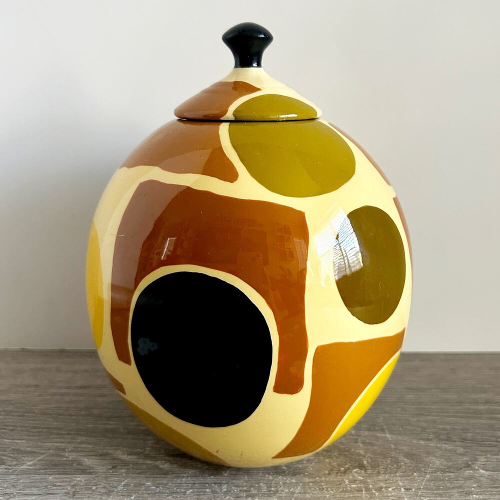 Rare VTG TOYO Raymond Waites Retro Style MCM Abstract Hand Painted Geometric Jar